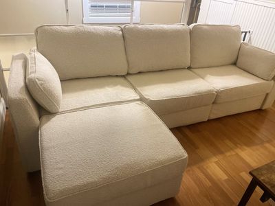 LoveSac Sactional in Cloud Boucle, 3 Seater with Removable Covers and Storage Chaise- Basically new, Delivery Available