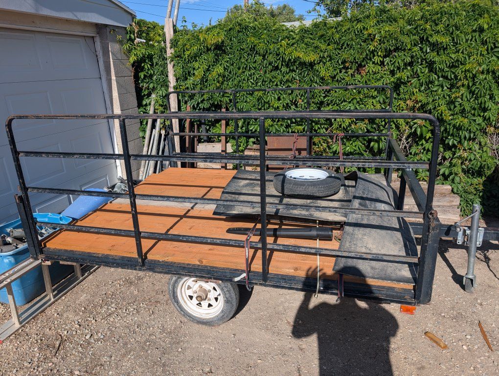 Utility Trailer with Wood Deck and High Rails - Includes Spare Tire - Excellent for Hauling
