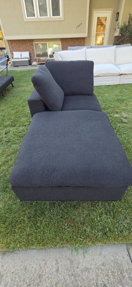 Dark Grey Sectional Chaise Lounge with Storage