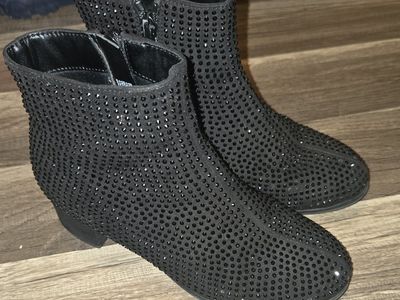 Girls Rhinestones Black Boots