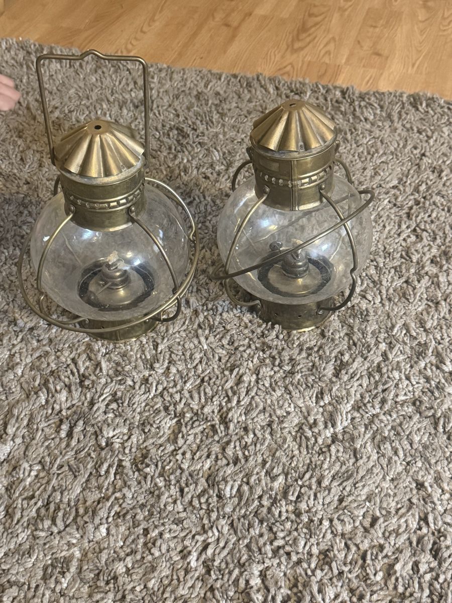 Vintage Brass & Glass onion Orb Nautical Lanterns - Set of 2 Hurricane Lamps, Maritime Decor