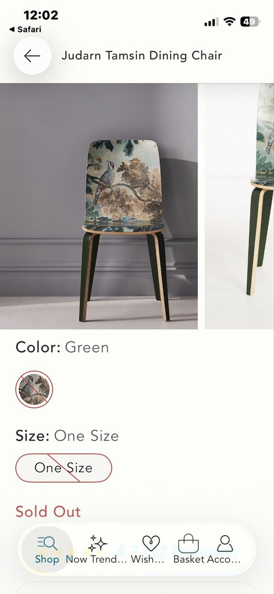 Anthropologie Judarn Tamsin Dining Chair - Green, One Size - Unique Botanical & Bird Design