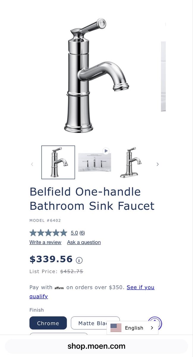 Moen Belfield 1 handle bathroom faucet with waste in Chrome (6402)