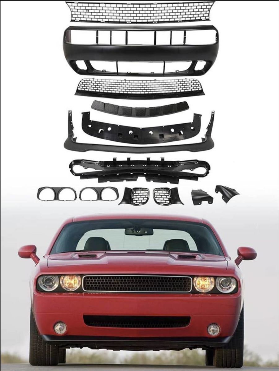 Complete Front Bumper Cover Grille Grill Assembly Set Compatible with Dodge Challenger Hellcat Style SRT 2008-2014