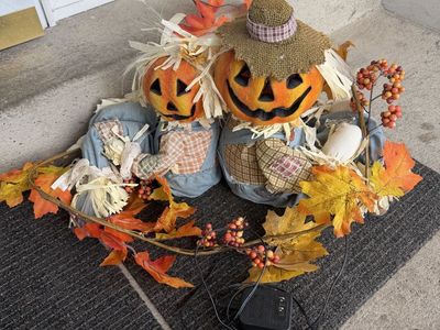 Light Up Scarecrow Pumpkin Fall Decor Couple