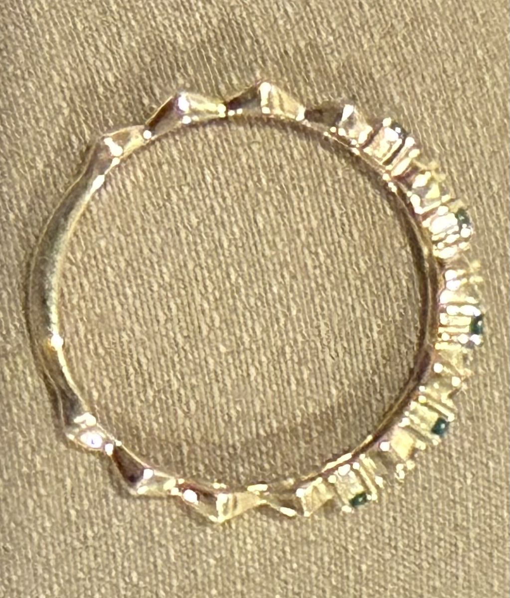 18K Yellow Gold Emerald and Diamond stackable band.