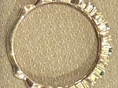 18K Yellow Gold Emerald and Diamond stackable band.
