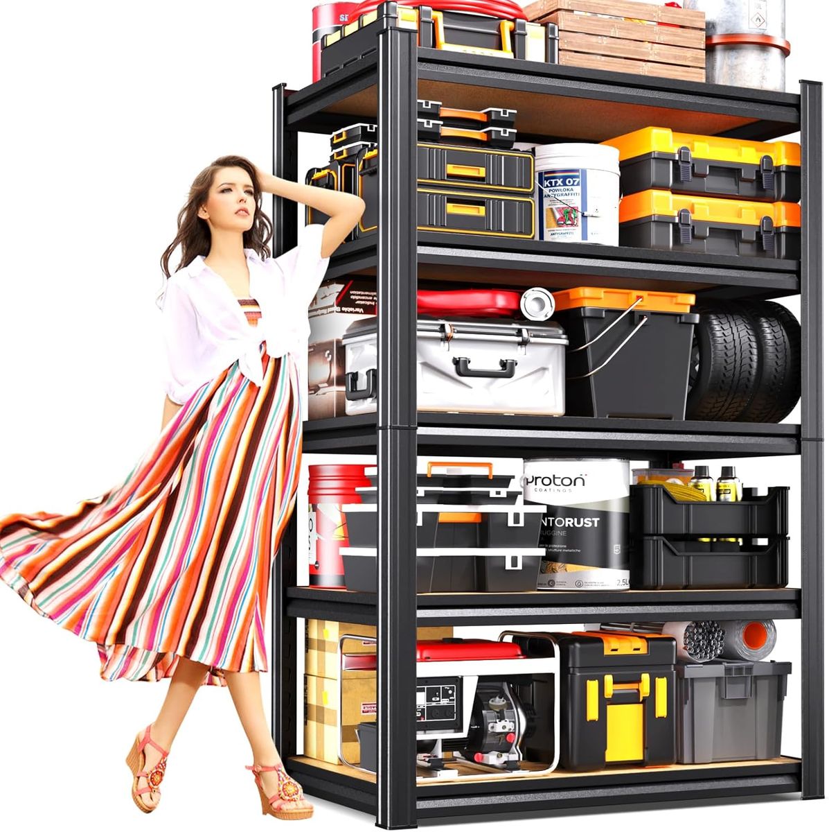 NEW 71.2" H Garage Shelving Heavy Duty Storage Shelves, Metal Adjustable Shelving Unit 71.2" Hx31.5 Wx13.8 D, Black