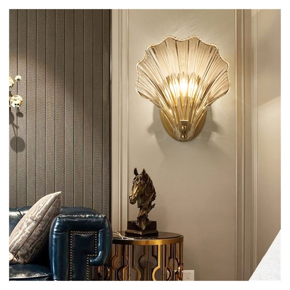 New- 2 vintage style Modern Gold Seashell Glass Wall Sconce