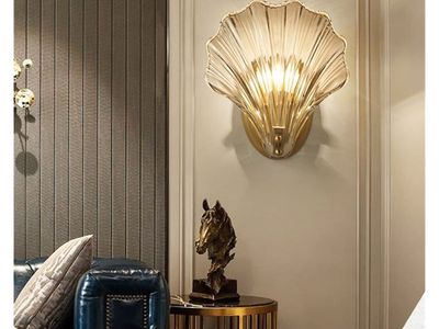 New- 2 vintage style Modern Gold Seashell Glass Wall Sconce