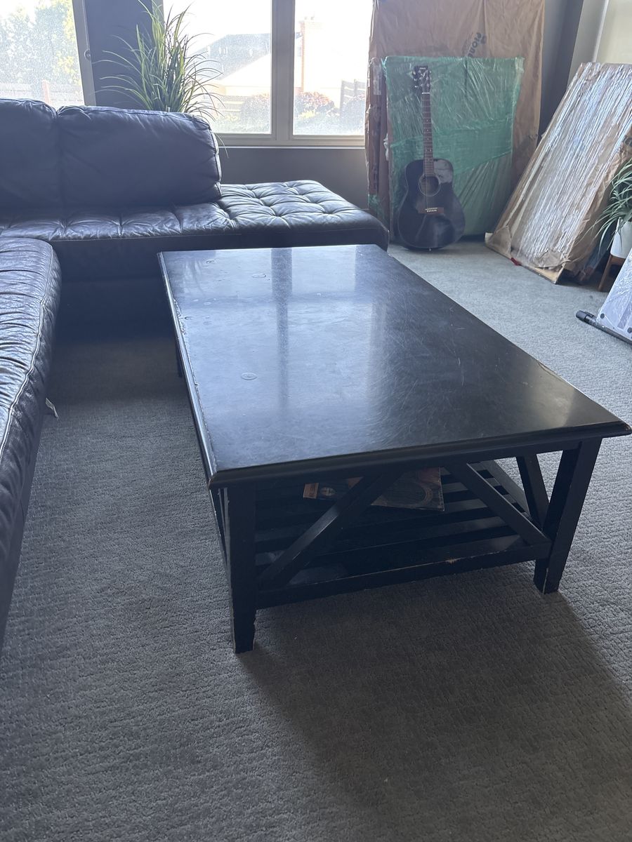 Pottery barn Black Wooden Coffee Table and End Tables Set - Used Condition