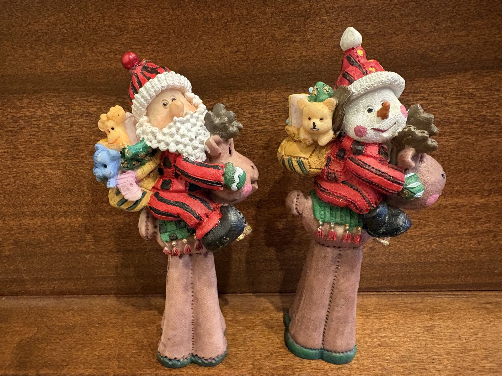 Small Resin Santa Claus & Snowman on Reindeer