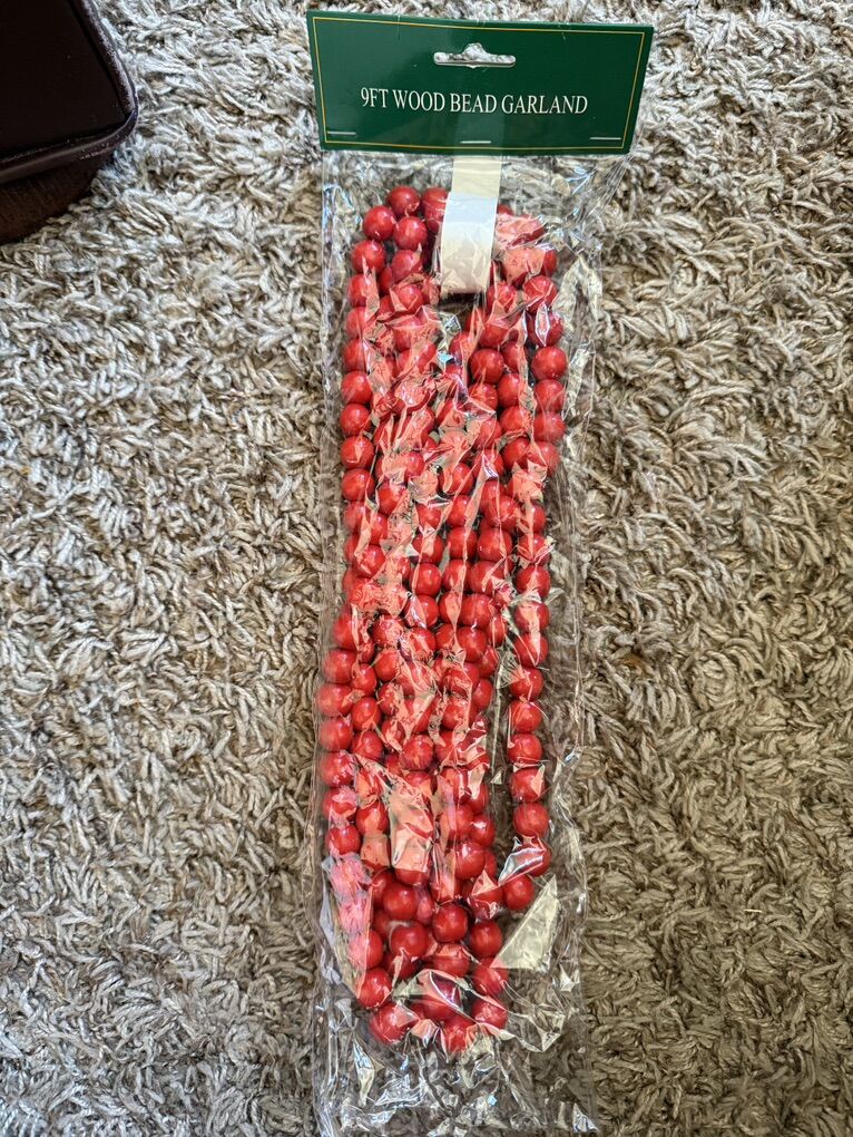 9' Red Wood Bead Garlands