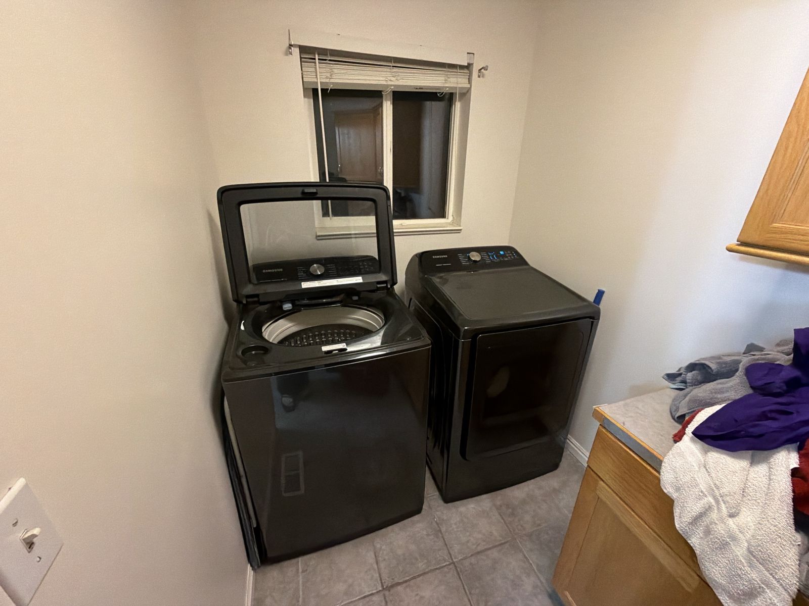 Samsung Top Load Washer and Dryer Set in Black Stainless Steel