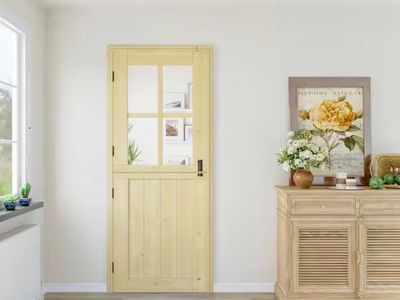 Brand new ARK DESIGN Unfinished Wood Dutch Door with 4-Lite Glass Upper Panel