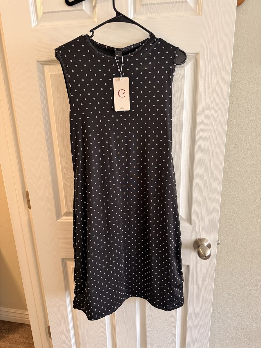 NWT Raccolta Carta Black & White Polka Dot Sleeveless Mesh Dress Size L