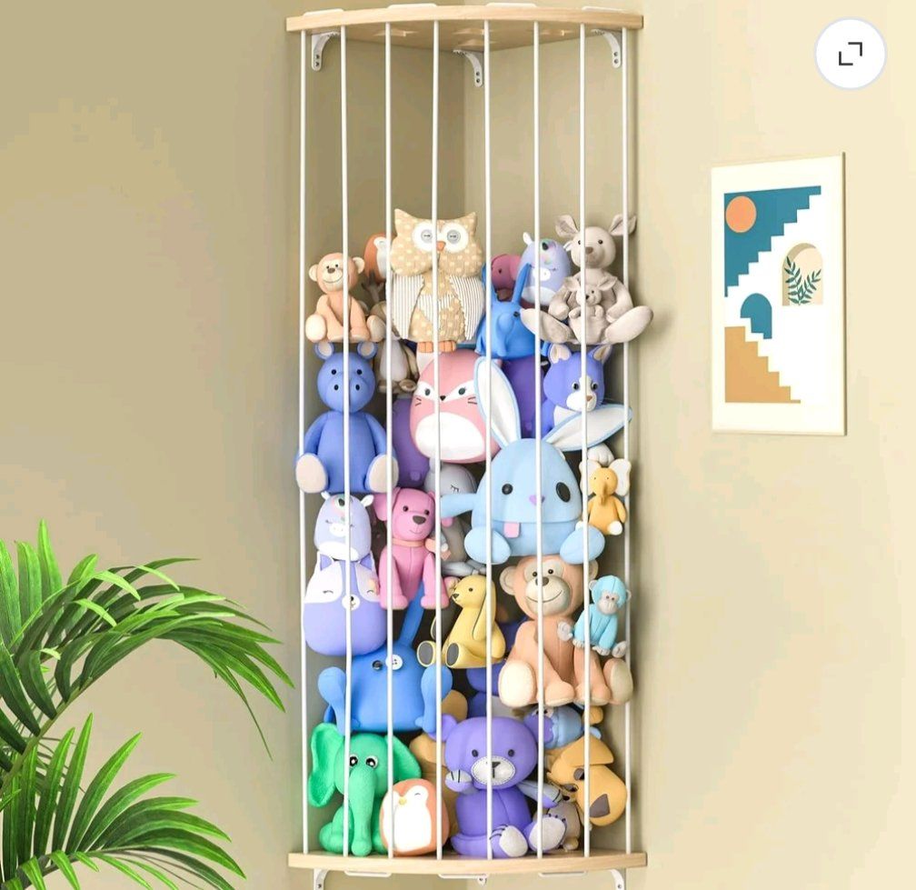 New Natural Wood Corner Hanging Stuffed Animal Storage