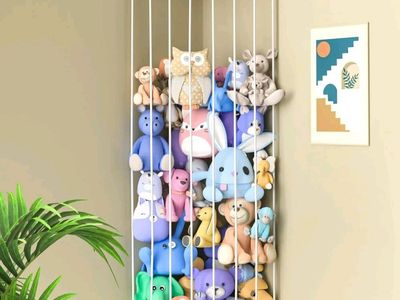 New Natural Wood Corner Hanging Stuffed Animal Storage