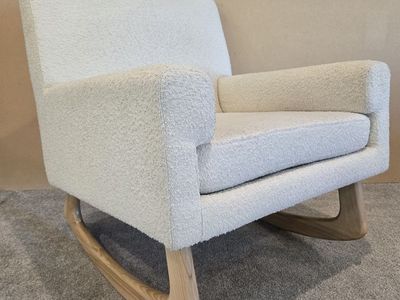 Modern Nursery Nursery Works Sleepytime Rocker in Ivory Boucle with Ash legs.