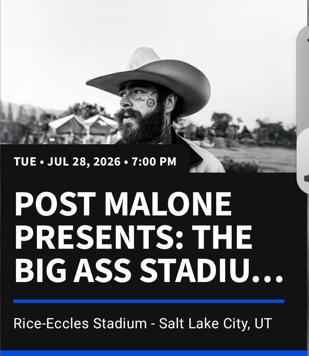 Post Malone Floor Seats (2)!
The Big Ass Stadium Show - Rice-Eccles Stadium, July 28, 2026 @ 7 pm