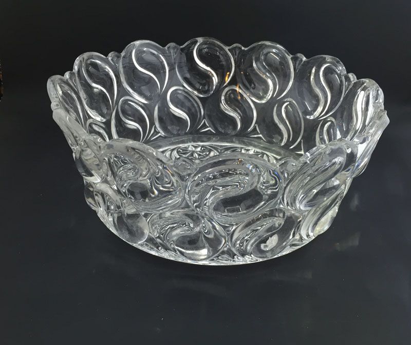 Vintage Heavy Glass Serving Bowl with Swirl Pattern