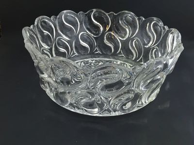 Vintage Heavy Glass Serving Bowl with Swirl Pattern