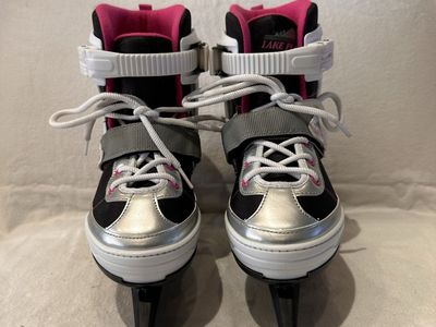 Lake Placid Adjustable skates youth size 1–4 black with, pink & white trim