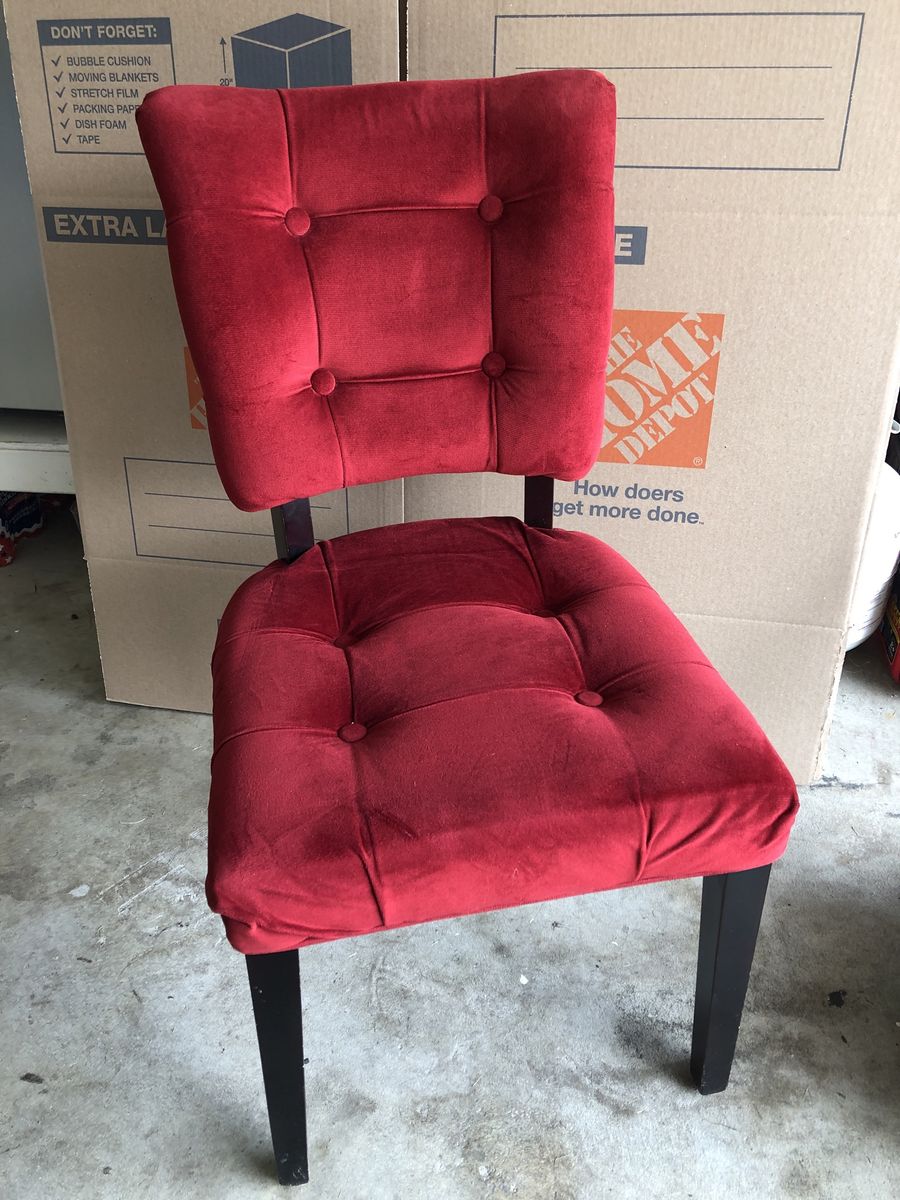 Red Velvet Tufted Accent Chair with Dark Wooden Legs