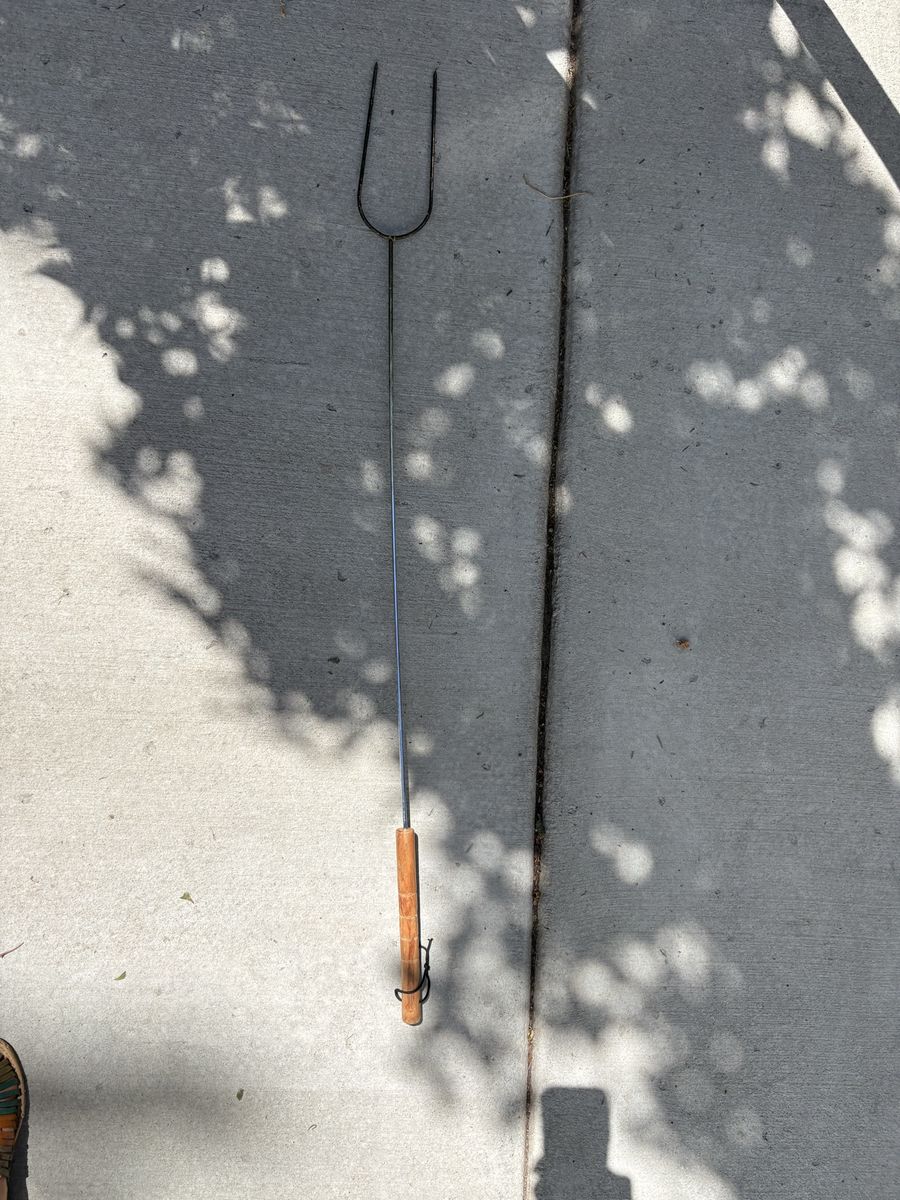 Long Metal Roasting Fork with Wooden Handle for Campfire and Grilling
