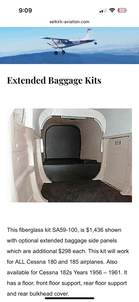 Cessna 180/185 early 182 Selkirk Extended Baggage