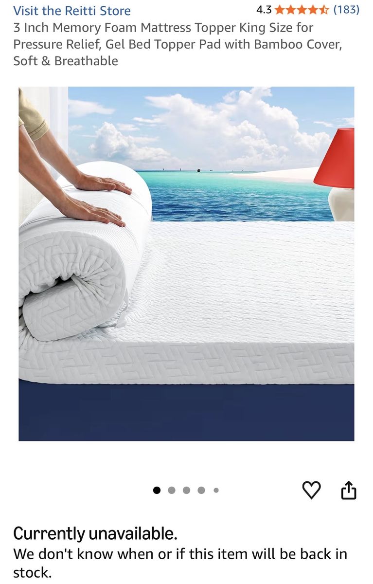 Reitti 3 Inch Memory Foam Mattress Topper King