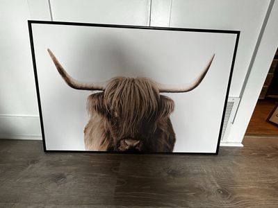 Highland Cow Framed Art Print & Joshua 1:9 Scripture Wall Decor Set