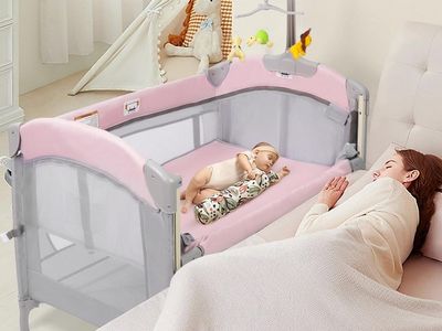 BRAND NEW 5-in-1 Pink Baby Bassinet Bedside Crib, Pack n Play, Foldable Playard, Travel Bed