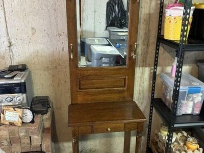 Oak Hall Tree with Mirror and Storage Bench