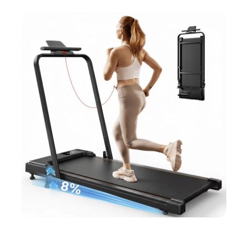 NEW Treadmill 2 in 1 for Home/Office,Patbrela 300 Lbs Walking Pad Treadmill with HandleBar