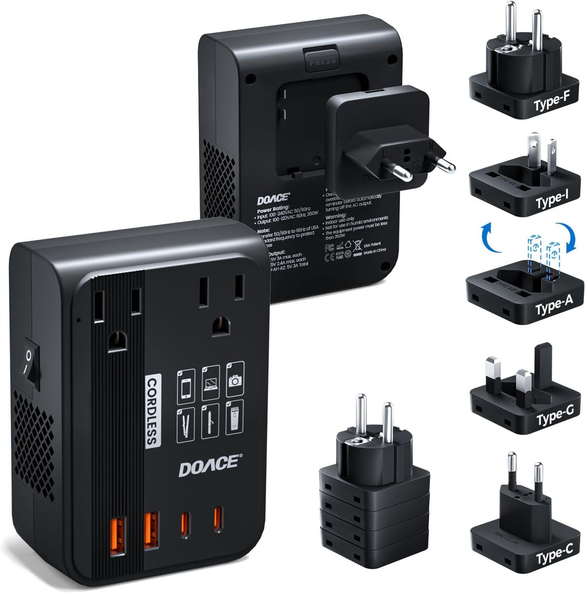 NEW Power Converter Adapter Combo with PD Chargers-350W Voltage Converter US to Europe - 220V to 110V Converter
