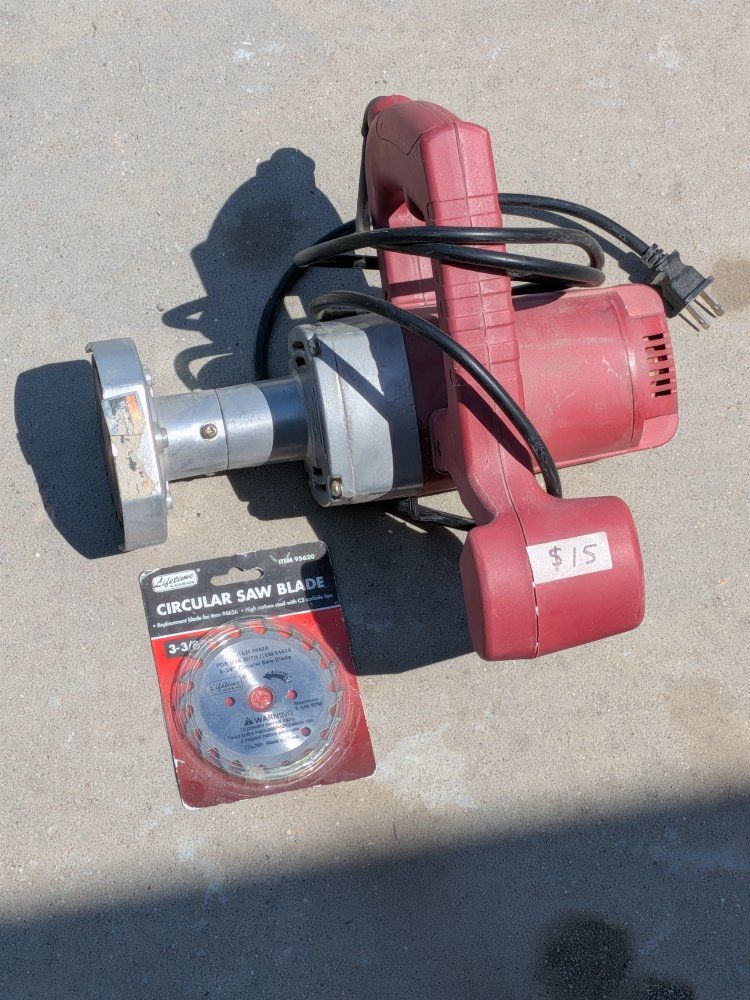 Red Power Saw with New 3-3/8" Circular Saw Blade - Works great for various cutting needs