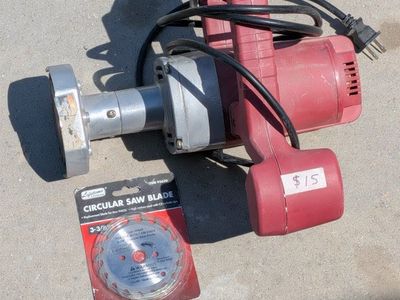 Red Power Saw with New 3-3/8" Circular Saw Blade - Works great for various cutting needs