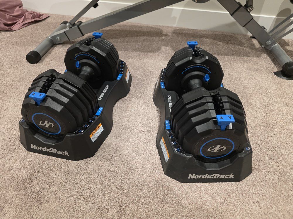 NordicTrack Speed Weight Adjustable Dumbbell Set (Pair, Up to 55 lbs Each) with Storage Trays