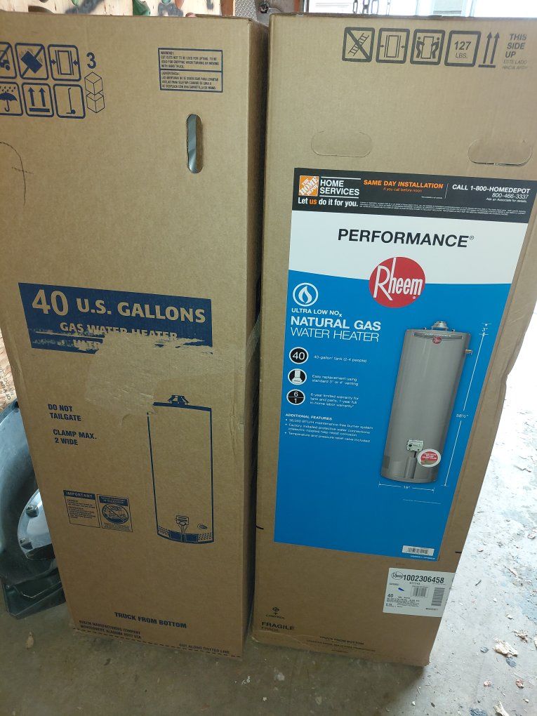 new 40 50 gallon water heater 