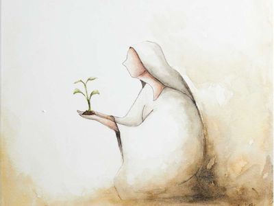 16"x16" Canvas Giclee 'Nourish the Word' by Kate Lee - Like New