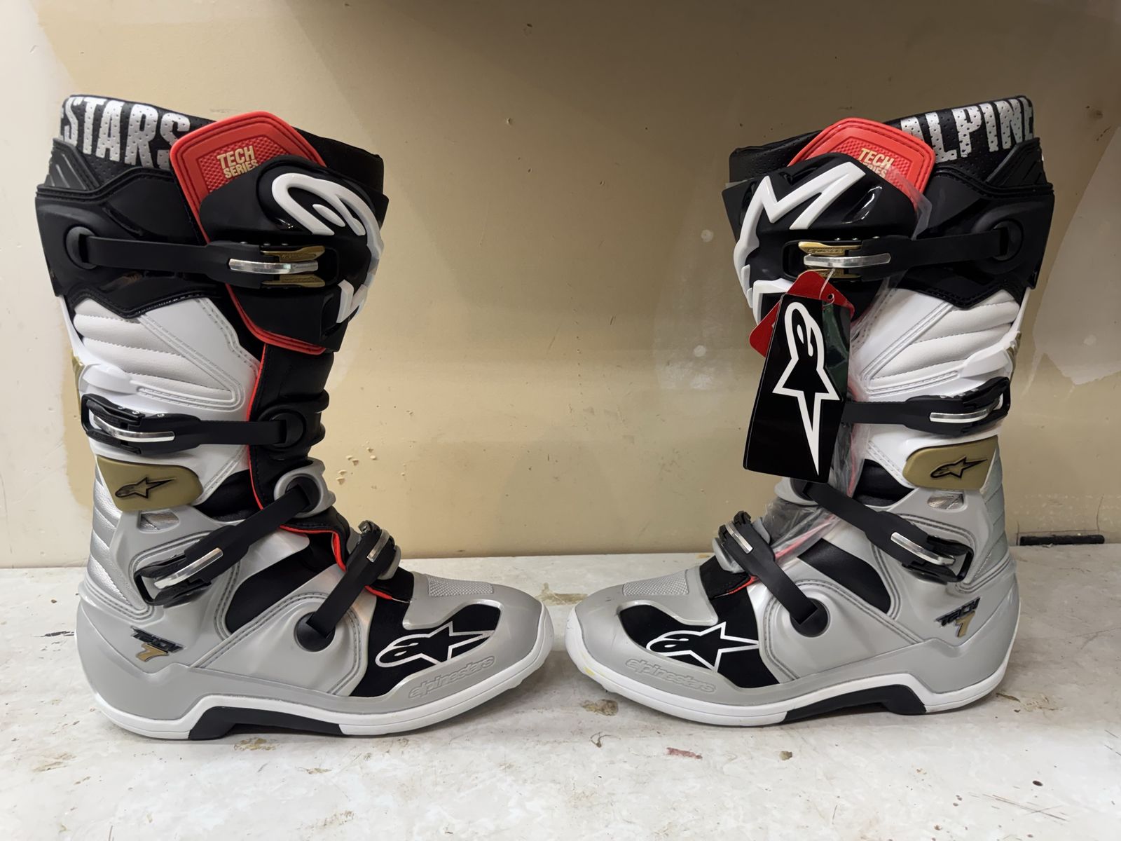 Alpinestars Tech 7 Motocross Boots - Silver/Black/White/Red - Size 13 - Brand New with Tags