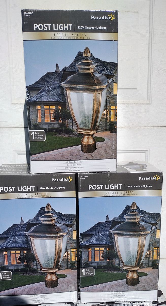 Paradise Marquis 19.7" Bronze 120V Outdoor Post Light, Cast Aluminum, Estate Series (Set of 3)