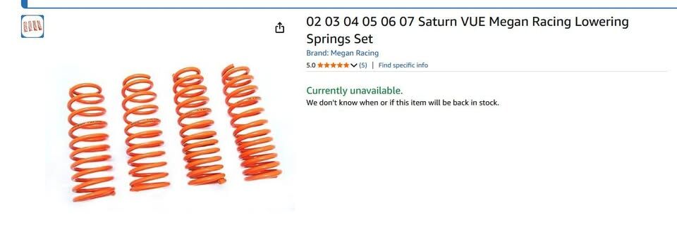 Megan Racing Lowering Springs for Saturn Vue (also fits Chevy Equiniox, Pontiac Torrent, GMC Terrain, etc)