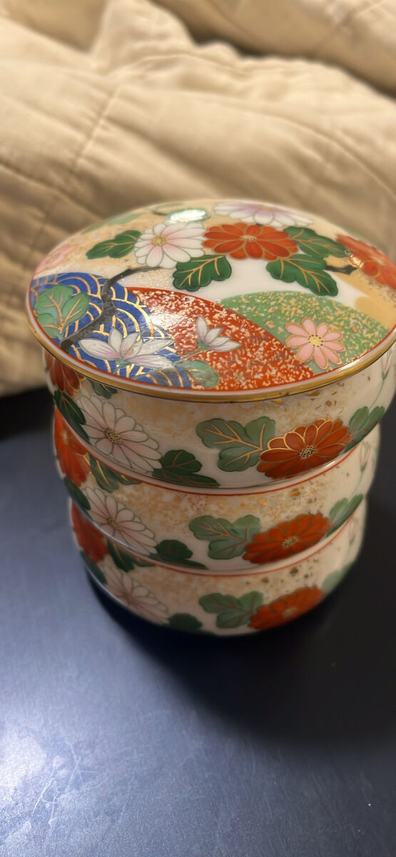 Vintage Japanese porcelain three-tier stacking box