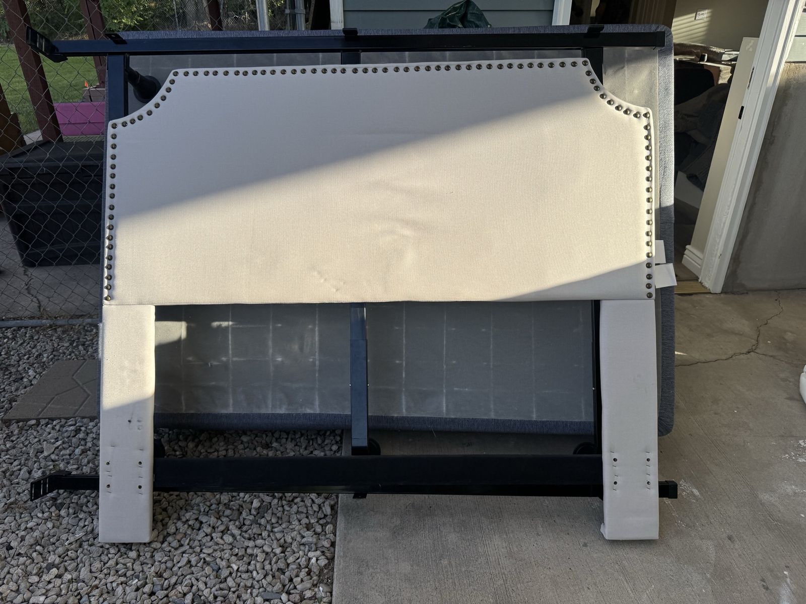 Upholstered Full Size Headboard with frame, box spring and mattress