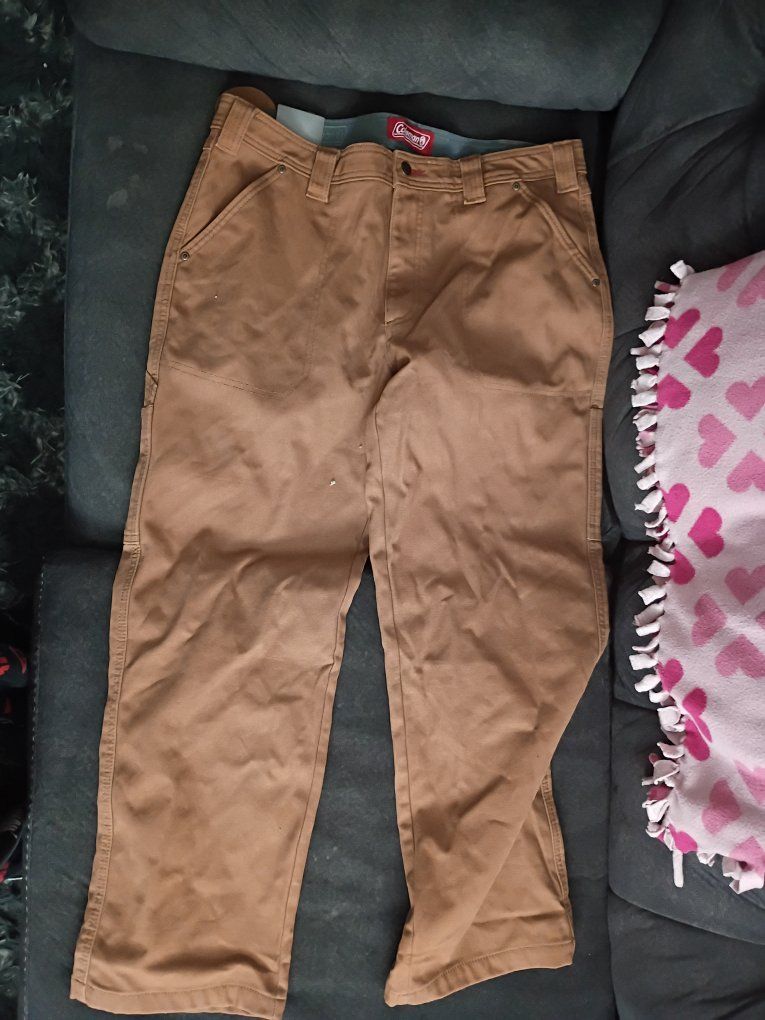 Coleman Men's Toffee Work Pants Size 36W 30L Durable Canvas