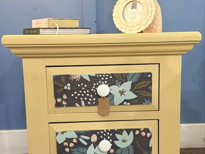 Charming Yellow Solid Wood Nightstand/Side Table with Rifle Paper Co. Accents