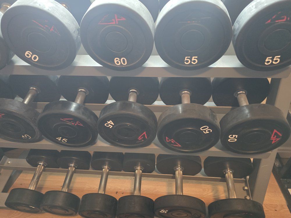 GP. gym quality dumbells.  5-70 lb pairs