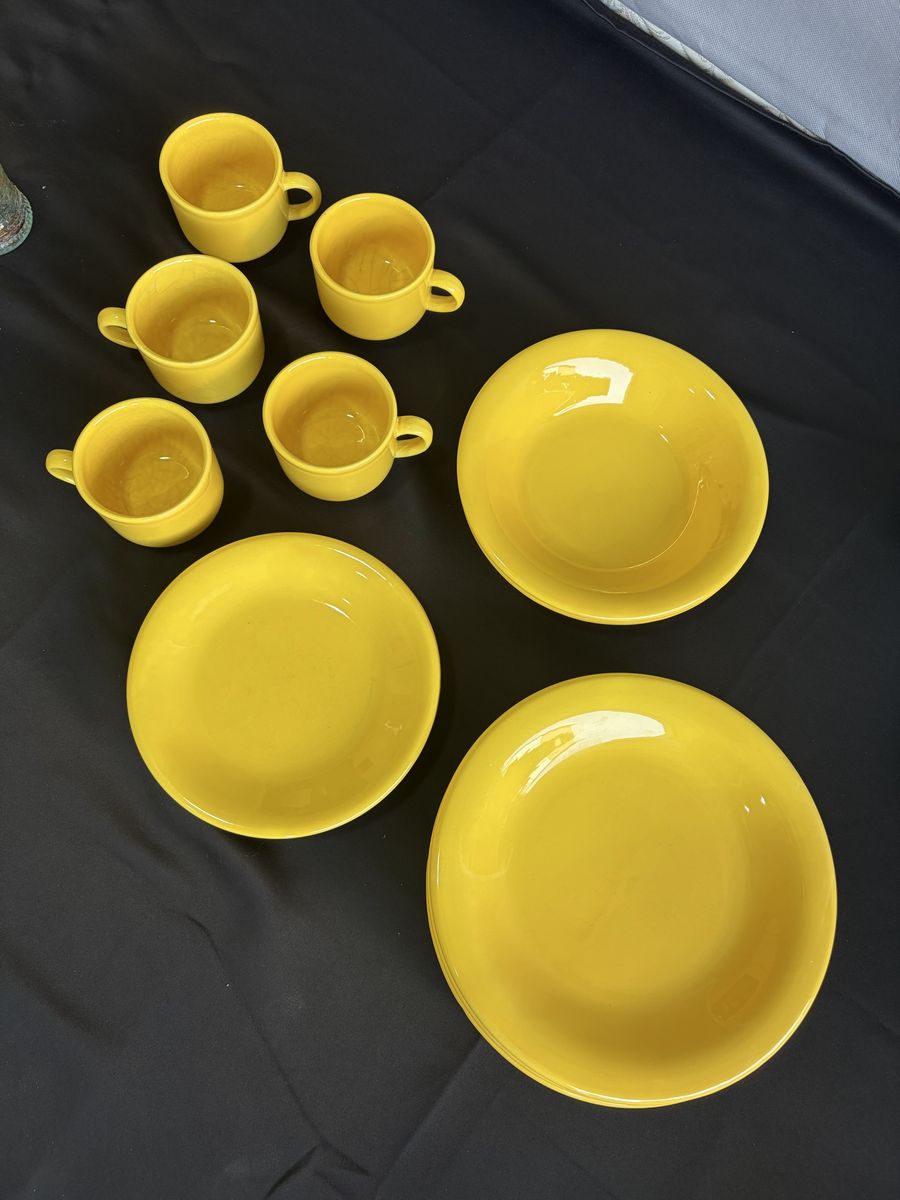 Vintage TC Made in Italy Yellow Ceramic Dinnerware Dish Set Plates Bowls Mugs